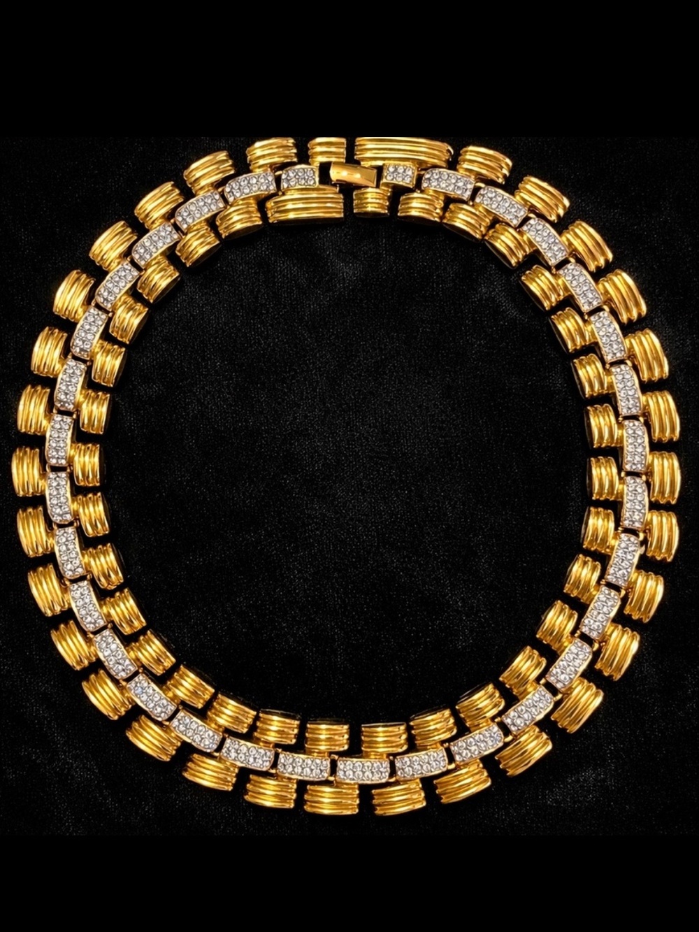 IVANA TRUMP vintage HUGE Gold Crystal Diamond tennis Statement necklace jewelry